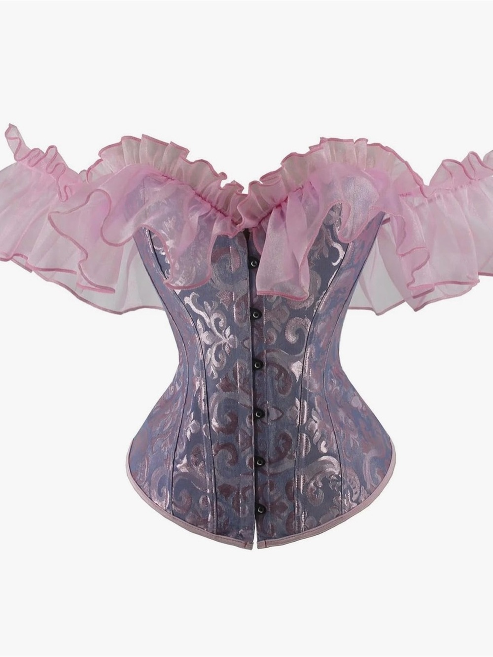 Pink and Lavender Ruffled Off-Shoulder Corset Top